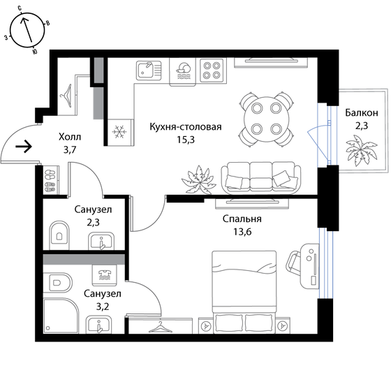 38,8 м², 2-комнатная квартира 6 731 800 ₽ - изображение 1