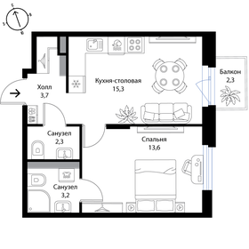 Квартира 38,8 м², 2-комнатная - изображение 1