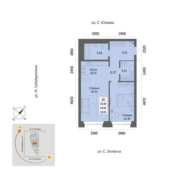 59,1 м², 2-комнатная квартира 8 326 100 ₽ - изображение 1