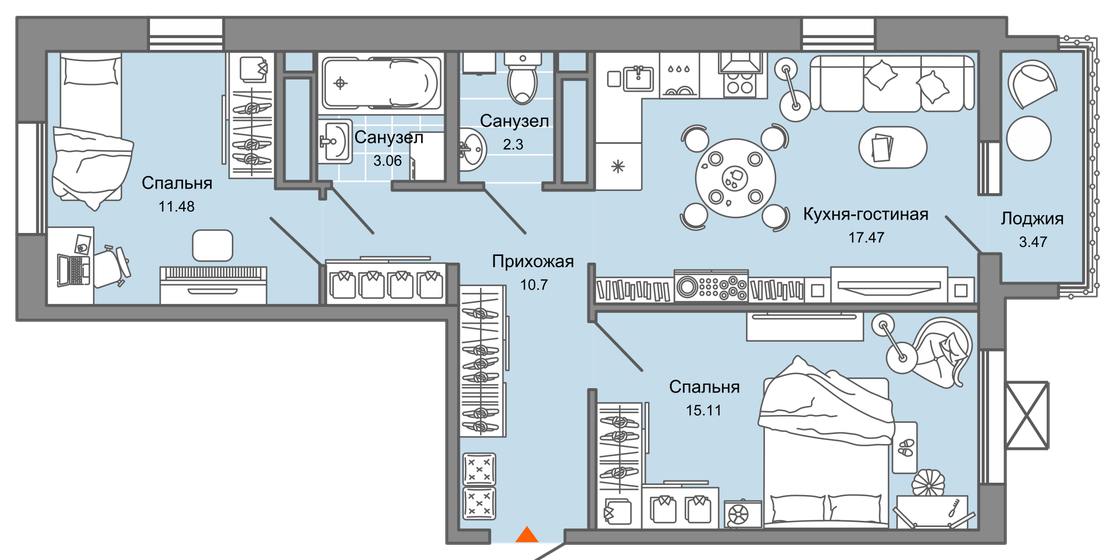 62 м², 3-комнатная квартира 5 715 864 ₽ - изображение 1