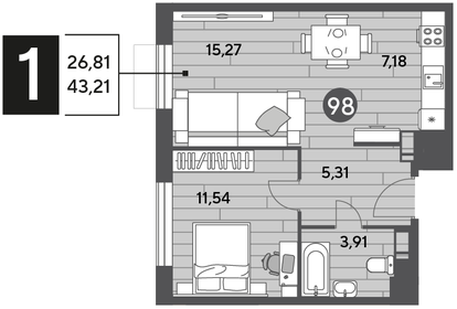 43,4 м², 1-комнатная квартира 6 125 355 ₽ - изображение 10