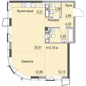 Квартира 68,9 м², студия - изображение 1