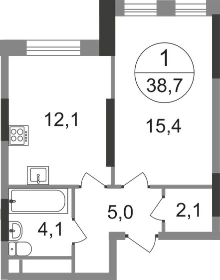 38,7 м², 1-комнатная квартира 11 073 575 ₽ - изображение 1