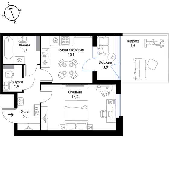 40,2 м², 1-комнатная квартира 6 974 700 ₽ - изображение 1