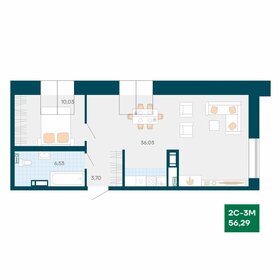 Квартира 56,3 м², 2-комнатная - изображение 1