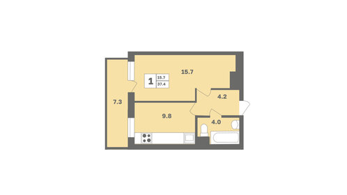 38,3 м², 1-комнатная квартира 3 796 547 ₽ - изображение 63