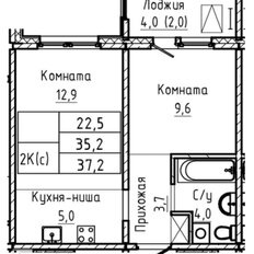 Квартира 37,2 м², 2-комнатная - изображение 1