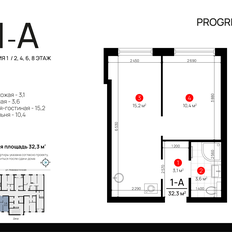 Квартира 32,3 м², 1-комнатная - изображение 2