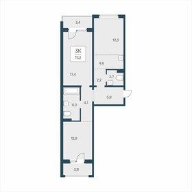 Квартира 75,2 м², 3-комнатная - изображение 1
