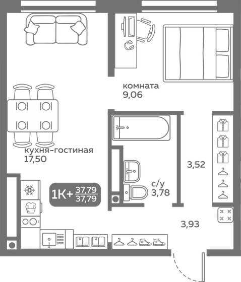 37,8 м², 1-комнатная квартира 5 300 000 ₽ - изображение 1