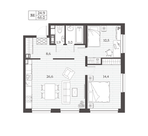 Квартира 65 м², 2-комнатная - изображение 1