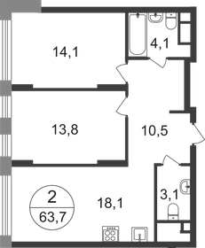 Квартира 63,7 м², 2-комнатная - изображение 1