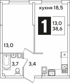 Квартира 38,6 м², 1-комнатная - изображение 1