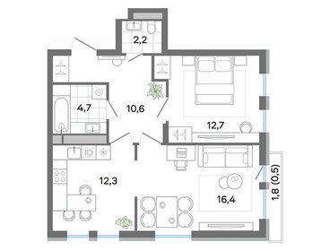 Квартира 59,4 м², 2-комнатная - изображение 1