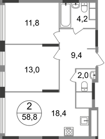 Квартира 58,8 м², 2-комнатная - изображение 1