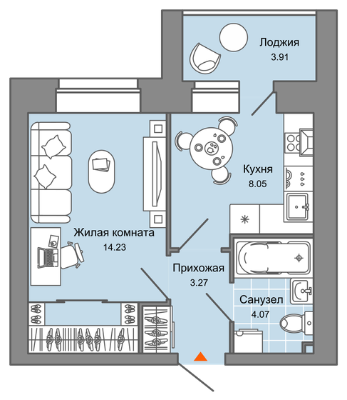 32 м², 1-комнатная квартира 4 515 948 ₽ - изображение 1