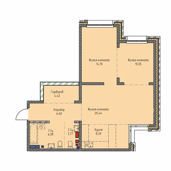 72,8 м², 3-комнатная квартира 11 570 430 ₽ - изображение 1