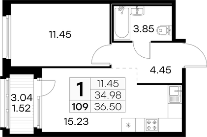 Квартира 36,5 м², 1-комнатная - изображение 1