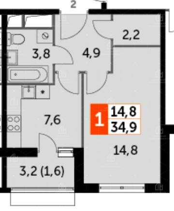 34,9 м², 1-комнатная квартира 8 099 999 ₽ - изображение 1