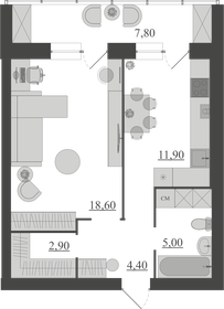 Квартира 50,6 м², 1-комнатная - изображение 1