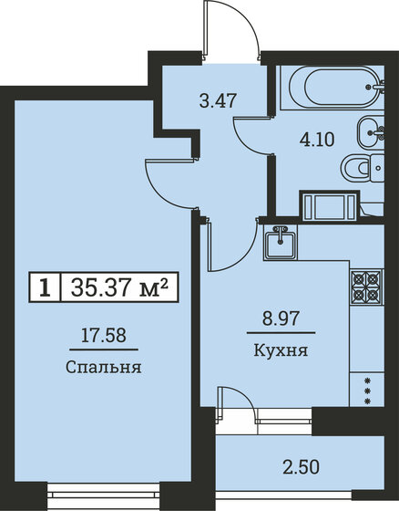 35,4 м², 1-комнатная квартира 6 932 520 ₽ - изображение 1