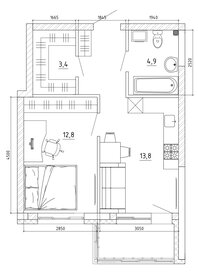 Квартира 45,6 м², 2-комнатная - изображение 1