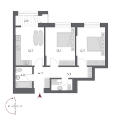 Квартира 57,4 м², 2-комнатная - изображение 2
