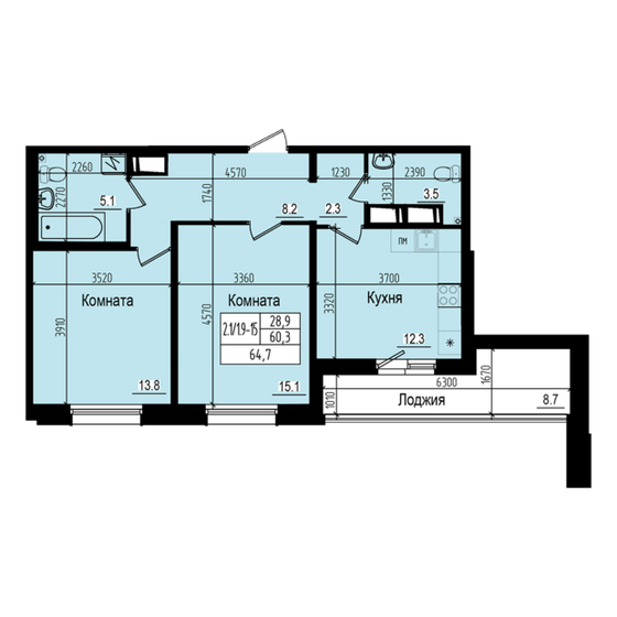 64,7 м², 2-комнатная квартира 13 062 123 ₽ - изображение 1