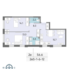 Квартира 56,6 м², 2-комнатная - изображение 2