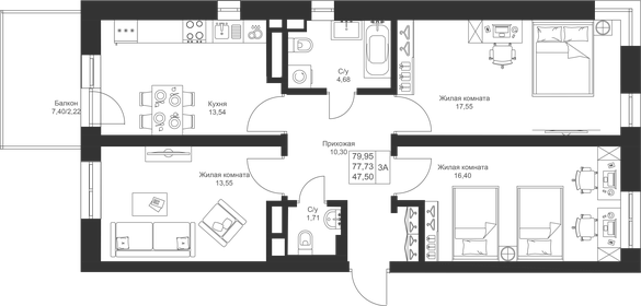 Квартира 80 м², 3-комнатная - изображение 1