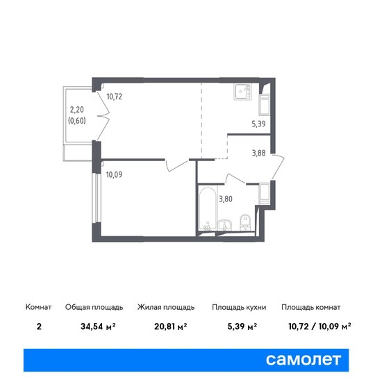 34,5 м², 1-комнатная квартира 8 618 462 ₽ - изображение 1