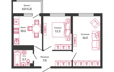 55,1 м², 2-комнатная квартира 6 800 000 ₽ - изображение 6