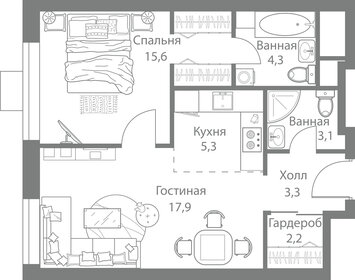 Квартира 52,4 м², 2-комнатная - изображение 1