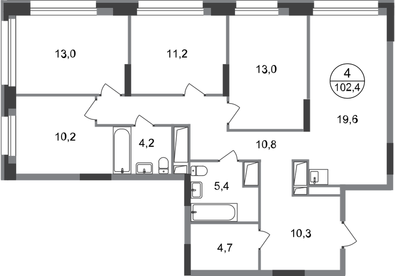 102,4 м², 4-комнатная квартира 19 900 780 ₽ - изображение 34