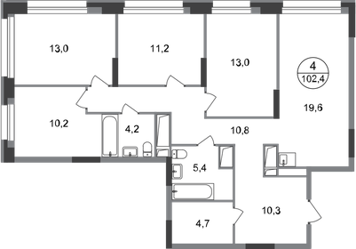 Квартира 102,4 м², 4-комнатная - изображение 1