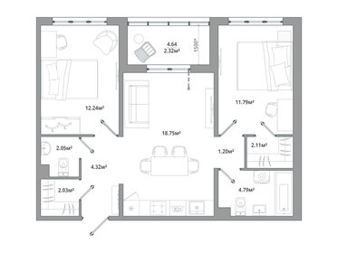 Квартира 61,6 м², 2-комнатная - изображение 1