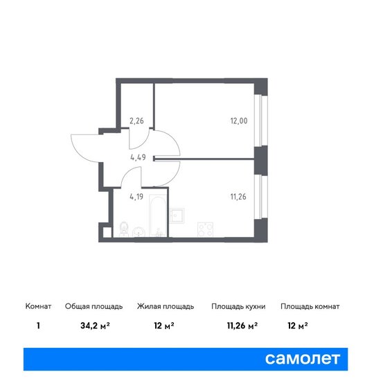 34,2 м², 1-комнатная квартира 8 460 775 ₽ - изображение 1