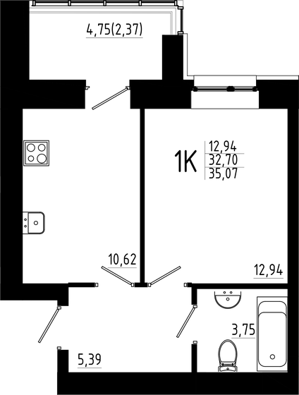 35,1 м², 1-комнатная квартира 8 090 000 ₽ - изображение 1