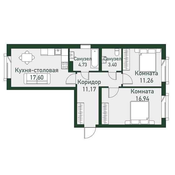 65,1 м², 2-комнатная квартира 7 812 000 ₽ - изображение 1