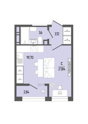 27,8 м², квартира-студия 3 830 000 ₽ - изображение 1