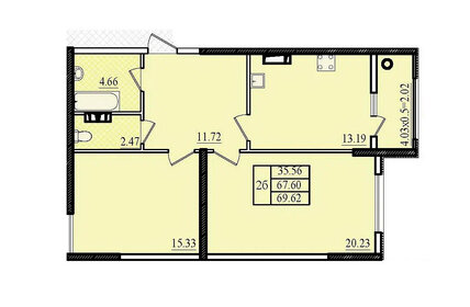 Квартира 69,6 м², 2-комнатная - изображение 2