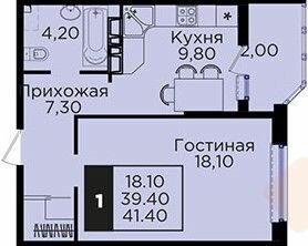 Квартира 41,4 м², 1-комнатная - изображение 1