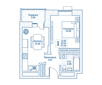 Квартира 37,3 м², 1-комнатная - изображение 1