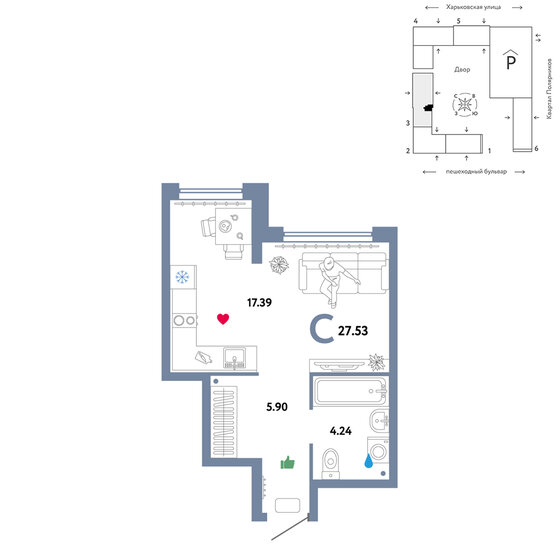 27,5 м², квартира-студия 5 585 000 ₽ - изображение 1