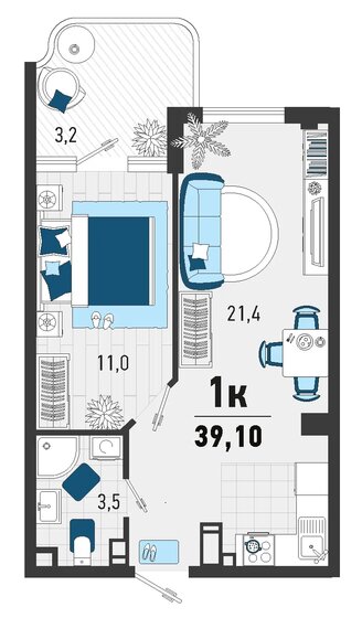 39,1 м², 1-комнатная квартира 11 350 000 ₽ - изображение 1