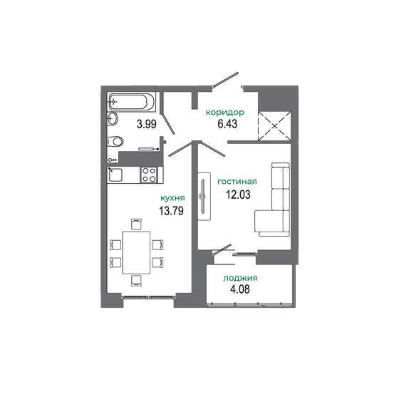 40,4 м², 1-комнатная квартира 6 222 420 ₽ - изображение 1