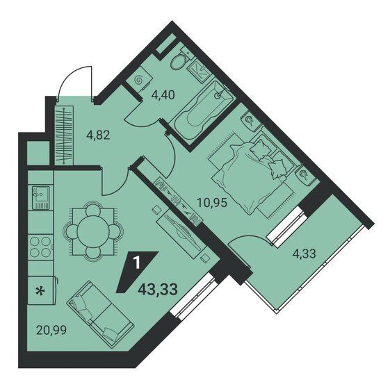 42,7 м², 1-комнатная квартира 6 450 000 ₽ - изображение 55