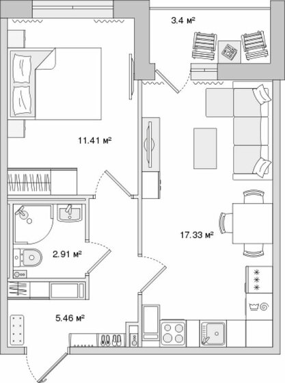 40,5 м², 1-комнатная квартира 15 138 301 ₽ - изображение 1