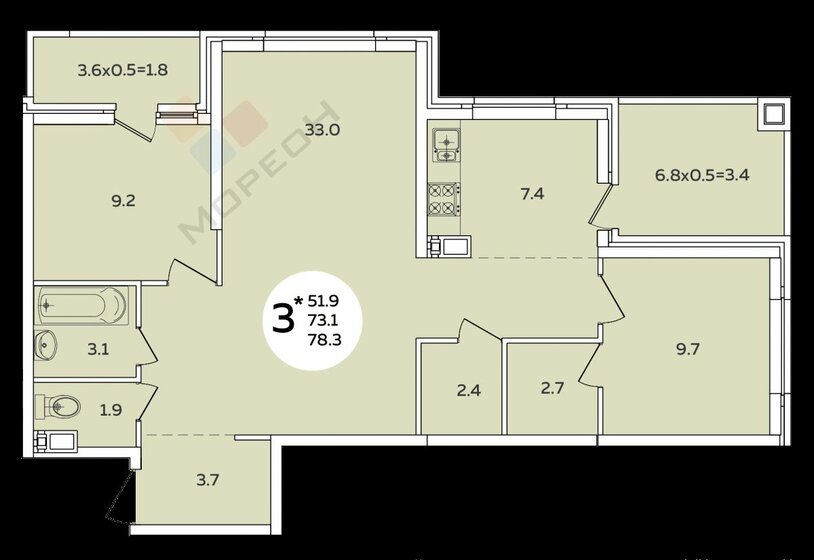 72,5 м², 3-комнатная квартира 10 300 000 ₽ - изображение 1