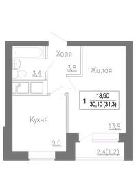 Квартира 31,3 м², 1-комнатная - изображение 1